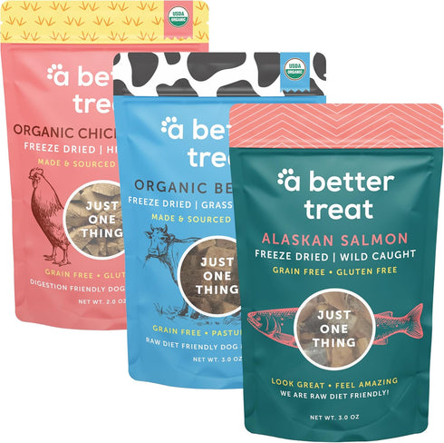 A BETTER TREAT Freeze Dried Wild Caught Salmon, Organic Grass Fed &