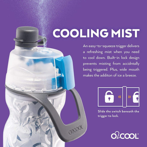 O2COOL Mist 'N Sip Misting Water Bottle, No Leak Pull Top Spout, 20 oz (Football)