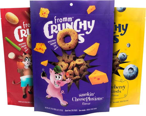 Fromm Crunchy Os Dog Treat Variety Pack - Sample Pack (Beef, Chicken, Pork) - 3 Bags of 6 oz