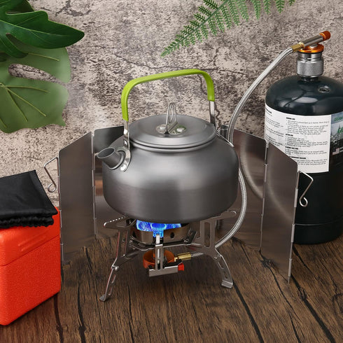 Odoland 3500W Windproof Camping Gas Stove with Windscreen, Fuel Canister Adapter, Piezo Ignition, Portable Carry Case