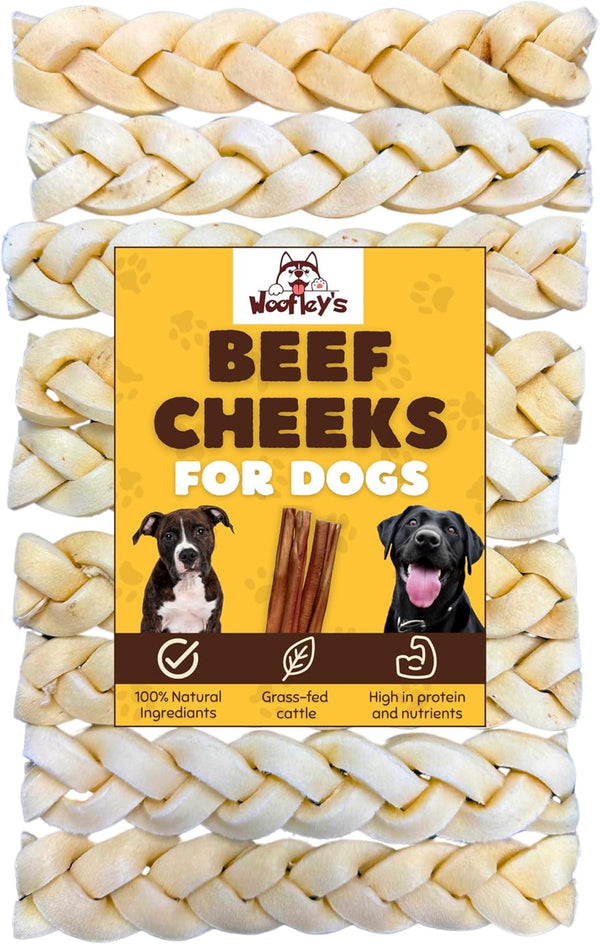 Woofley's 6" Buffalo Beef Cheek Braids Regular - (12 Count)- Beef Cheek Dog