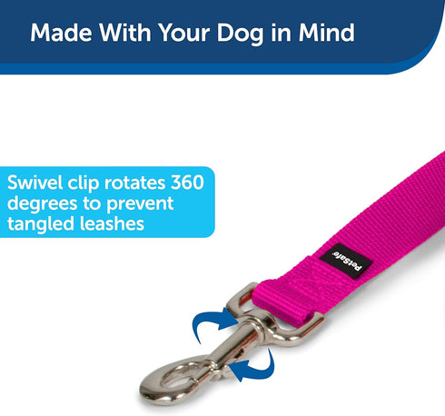 PetSafe Nylon Dog Leash - Strong, Durable, Traditional Style Leash with Easy to Use Bolt Snap - 3/4 in. x 3 ft., Raspberry Pink