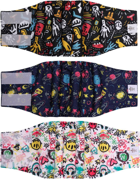 CuteBone Dog Diapers Male: Washable Belly Band for Male Dogs, Black, 3pcs a Pack DM54M