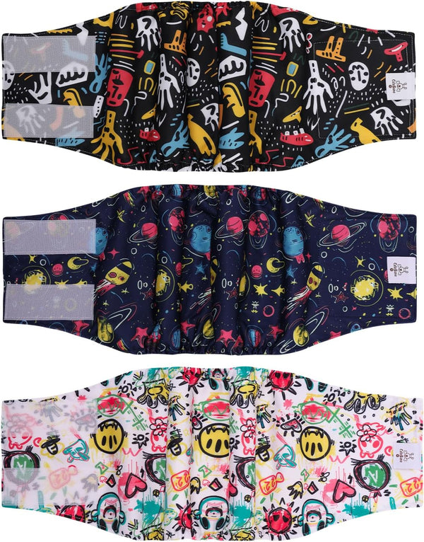 CuteBone Dog Diapers Male: Washable Belly Band for Male Dogs, Black, 3pcs a Pack DM54M