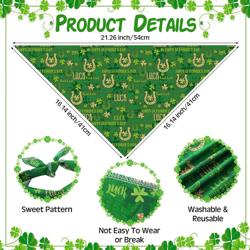 100 Paterr Pieces Dog Bandanas Bulk St. Patrick's Day Pet Handkerchief Shamrocks Soft Triangle Bibs Cute Kerchief