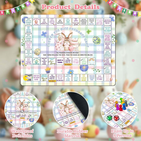 Fisahat 2-8 Easter Party Games,Dice Easter Egg Exchange Game,Rubber Mat Board Game,Easter Egg Party Game for Kids