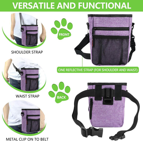 Dog Treat Pouches for Pet Training, Magnetic Closure Treat Pouches with Built-In Poop Bag Dispenser, Large Dog Training