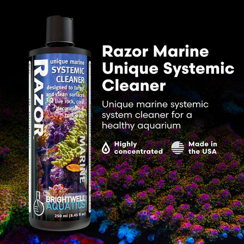 Brightwell Aquatics Razor Marine, Unique Systemic Fish Tank Cleaner for Marine Aquariums, 8.45 fl oz