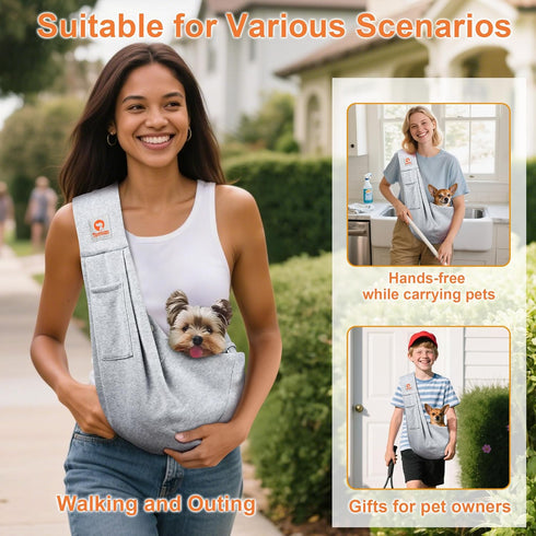 3-10 lbs Tomkas Small Dog Sling Carrier - Zipper Pocket & Adjustable Strap & Zip Pocket - for Pets (Gray, M - Classic
