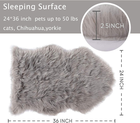 Faux Fur Dog Bed Rug, Plush Fluffy Ultra Cozy Pet Throw Rug for Dogs Cats, Luxury Soft Grey Sheepskin Rug, 24 by 36