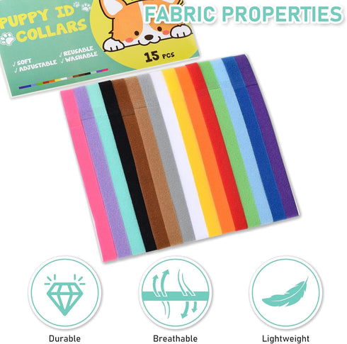 GAMUDA 15 Newborn Puppy Collars - Super Soft Nylon Whelping Collars with 6 Record Keeping Charts