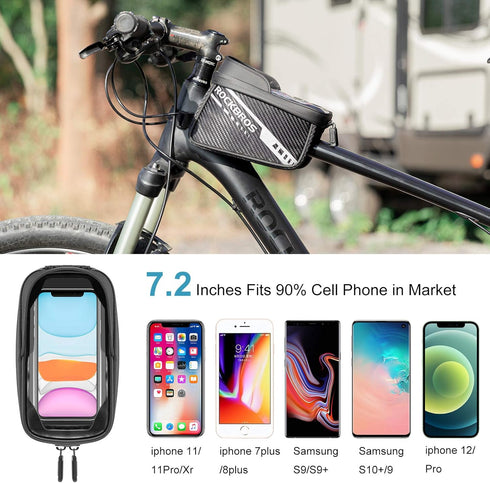 ROCKBROS Bike Phone Front Frame Bag - Top Tube Bicycle Handlebar Bag for Phone 11 12 Pro XS Max
