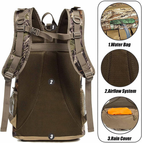 Outdoor Hunting Backpack, Daypack for Bow or Rifle with Rain Cover (Khaki)