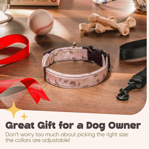 Adjustable Dog Collar for Medium & Large Dogs with Flowers Cotton Padded Pattern, Strong and Durable