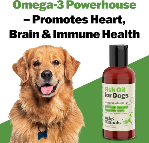 Deley Naturals Dog Fish Oil Icelandic 2X Omega for Itching Skin Relief, 4oz Omega Oil for Dogs