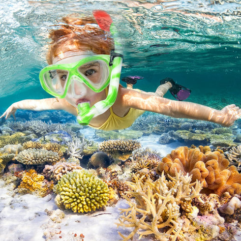 Kids Snorkel Set, Dry Top Snorkeling Gear for Youth Age 5-15, Tempered Glass Diving Mask