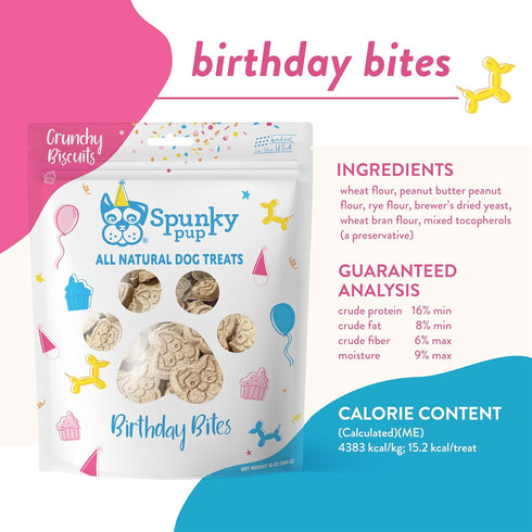 Spunky Pup Birthday Bites, Crunchy Biscuit Treats, Peanut Butter, 10 oz