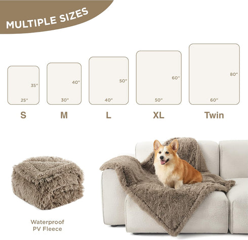 Bedsure Waterproof Dog Blankets for Large Dogs, Calming Cat Blanket, Washable Faux Fur Pet Throw, 60"x80", Brown