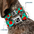 Dog Collar Seatbelt Buckle, Red Roses Polka Dots, Turquoise, 9 to 15 Inches, 1.0 Inch Wide