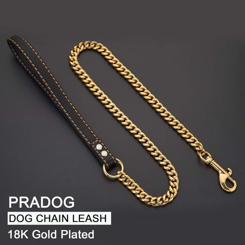 Chain Dog Leash, Metal Chew Proof 12MM Pet Chain with Leather Padded Handle for Large Medium Small Dogs, 5ft
