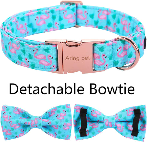 ARING PET Flamingo Dog Collar - Cotton Adjustable Summer Bowtie Collar with Metal Buckle