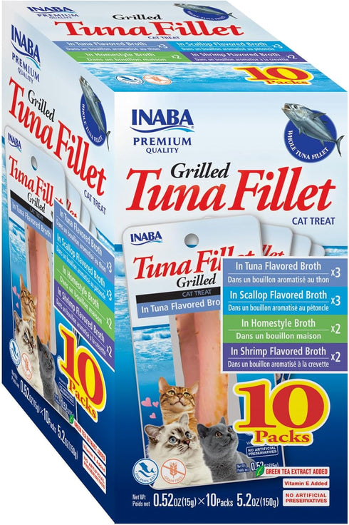 INABA Premium Grilled Tuna Fillet Cat Treats with Vitamin E and Green