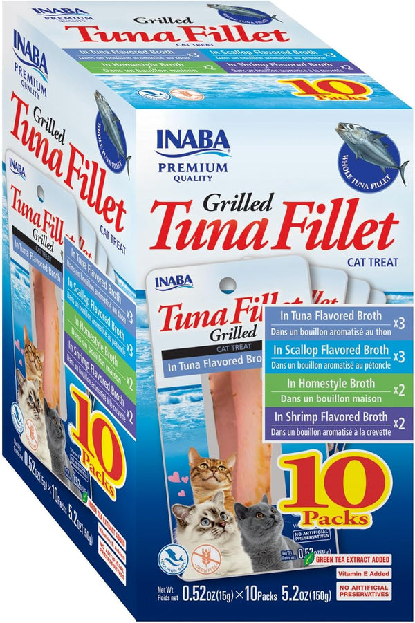 INABA Premium Grilled Tuna Fillet Cat Treats with Vitamin E and Green