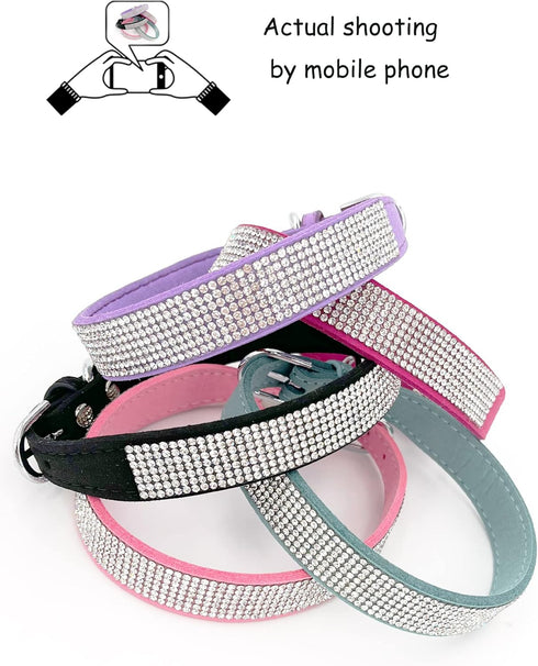 Petank Dog Collar for Small Medium Large Dogs, Bling Girl Dog Collars, Pink Rhinestone Puppy Collars (M, Pink)
