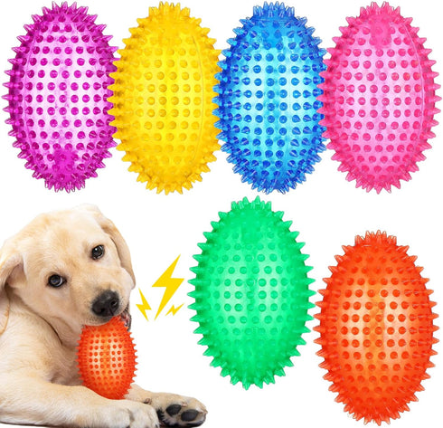 6 Pcs 4.5'' Spiky Squeaker Football Dog Toy - Heavy Duty Rubber Chew Toys for Medium Large Dogs, Spiky Ball Fetch