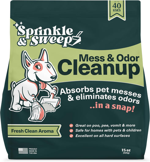 Sprinkle & Sweep Pet Accident Cleanup for All Hard Surfaces, Non-Toxic Quick Pet Mess Cleaner & Odor Remover for Potty