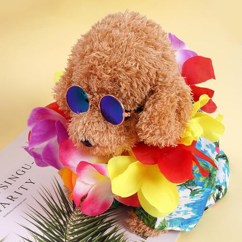 3 Pieces Pet Dog Hawaiian Costume, Summer Shirts for Small Medium Dogs with Funny Sunglasses