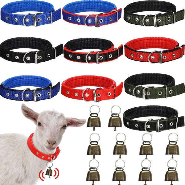 10 Sets Goat Collars with Bells, Adjustable Sheep Collar with Copper Bronze Bells for Small Animals, Farm Animal