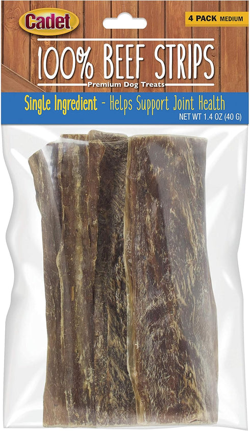 Cadet 100% Beef Strips Dog Treats, Long-Lasting, Healthy & Natural, Medium (4 Count)