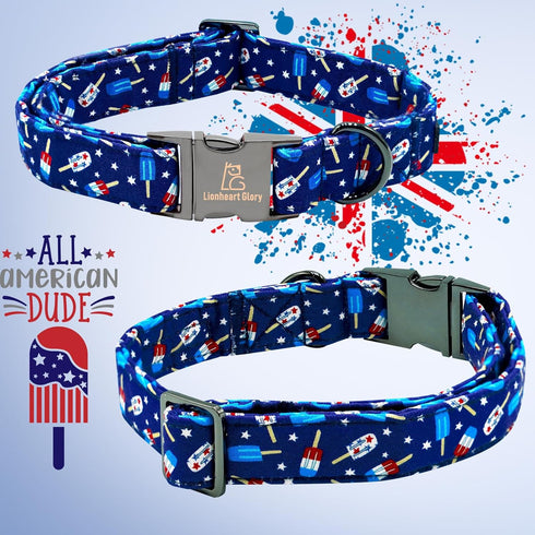 Lionheart Glory American Flag Dog Bow Collar, Heavy Duty Adjustable Patriotic Collar for Small Dogs