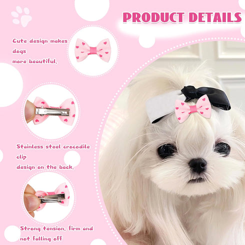 YAKA 60PCS/30Pairs Cute Puppy Dog Small Bowknot Hair Bows with Clips - Handmade Accessories for Pet Grooming