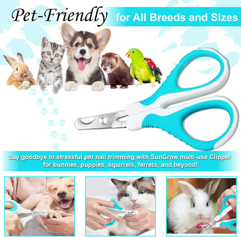 SunGrow Dog Nail Trimmer - Professional Paw Grooming and Nail Care for Small and Medium Dogs, Cat Claw Clipper