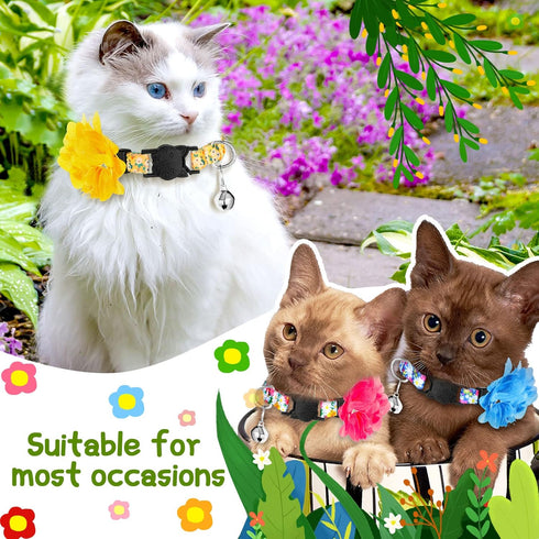 Weewooday 4 Pcs Spring Cat Collars for Girls, Adjustable Floral Collars with Bell for Holiday Party and Daily