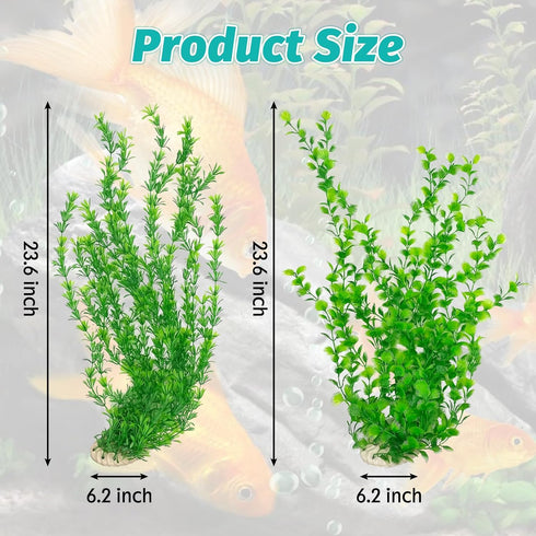 Hamiledyi Aquarium Plastic Plants Tall 23 Inches Fish Tank Decorations, Fish Tank Plants Artificial Green Water Plants Grass Cluster Aquarium Décor Soft Plastic Fake Aquarium Artificial Plants 2 PCS