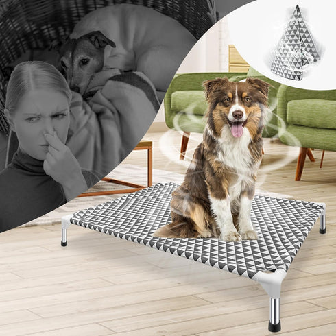 Elevated Outdoor Dog Bed, Updated Raised Pet Cot, Indoor Durable with No-Slip Rubber Feet, Fits up to 100lbs, Gray, L
