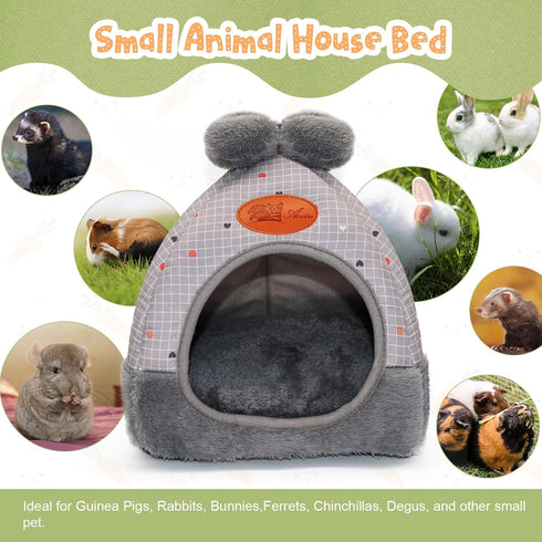 YUEPET Bunny Bed Warm Guinea Pig Cave Beds, Cute Bowknot House, Big Hideouts Cage Accessory for Dwarf Rabbits, Hamster,