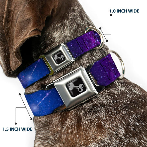 Buckle-Down Seatbelt Buckle Dog Collar - Galaxy Blues/Purples, 1" Wide, Fits 9-15" Neck
