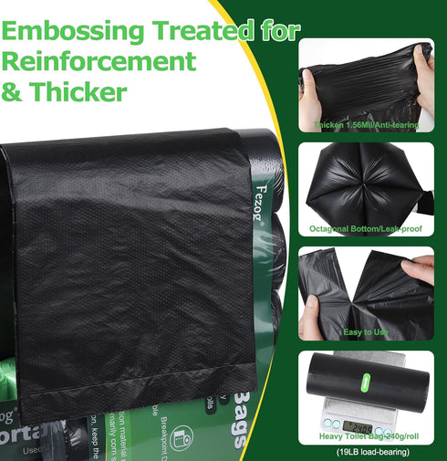 Fezog 120 1.5 8 (Black-120PCS) PCS Mils Portable Toilet Bags, Gal Camping Toilet Bags for Portable Toilet, Portable