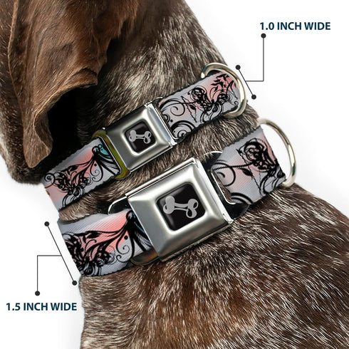 Buckle-Down Seatbelt Buckle Dog Collar - Flowers w/Filigree Pink, 1" Wide, Fits 11-17" Neck