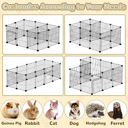 21 PETKNOWS Panels Small Animal Playpen, Guinea Pig Cages with Doors and Waterproof Mat Pet Playpen for Rabbits Guinea
