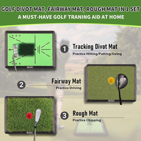 Fanshaw 16"x12" Golf Hitting Mat, Swing Path Feedback Golf Training Mat, Extra Replaceable Practice Mat, Indoor Outdoor