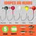 Lanmoon 100pcs 1/64oz 1/35oz 1/16oz Fly Tying Jig Heads Kit, Jig Heads for Fly Fishing for Trout Crappie DIY Lure