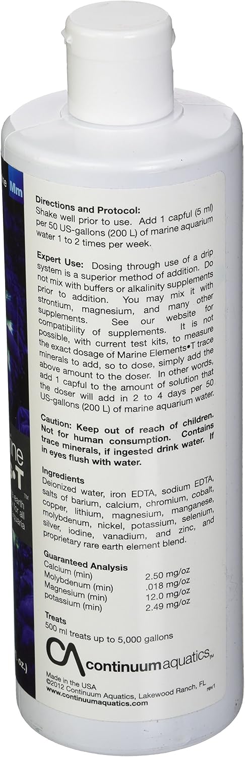 Continuum Aquatics Marine Elements T, Minor, Trace & Rare Earth Mineral Complex for All Marine & Reef Aquariums, 500-ml