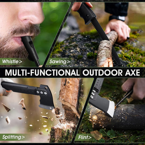 Freelander 13" Camping Axe Multifunctional Survival Hatchet with Whistle, Folding Saw, ABS Sheath for Outdoor Hiking