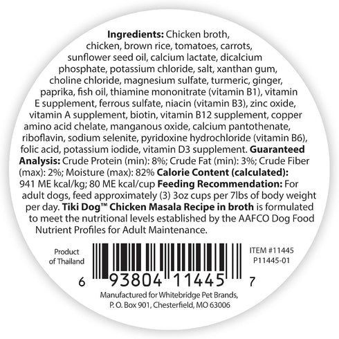 Tiki Dog Taste of The World, Dog Wet Food, Whole Foods, India! Chicken Masala, 3 oz Cup