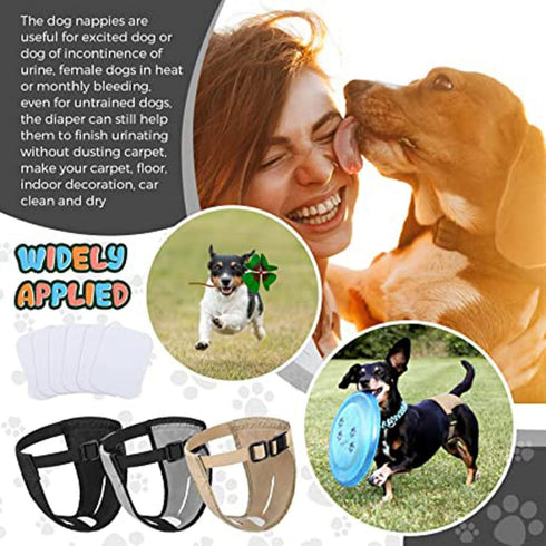 3 2XL Dog Pants with Replace Diaper, Female Dog Heat Cycle Reusable Diapers Adjustable Pads for Dogs in Heat Grey